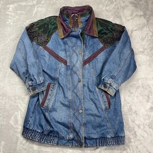 Vintage 90s Current Seen Coat Womens Large Blue Heavy Denim Winter Double Layer